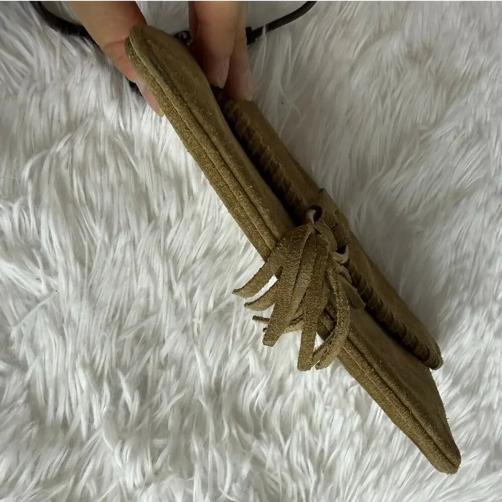 y2k COACH Brown Suede Tassel Wristlet